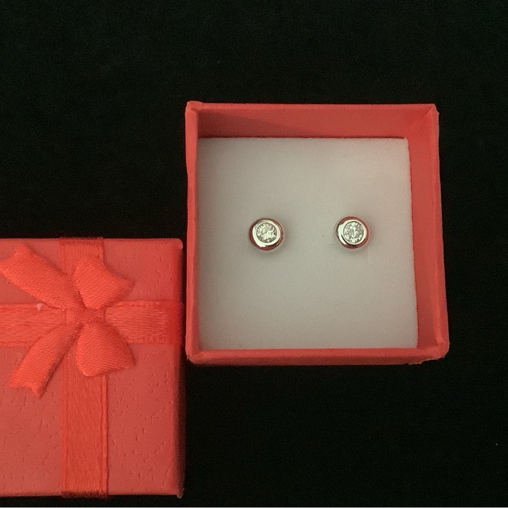 Diamond Stud Earrings 14k White Gold In Beveled Setting